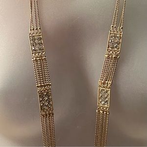 36 inch Gold Toned Multiple Chains with Crystals Necklace